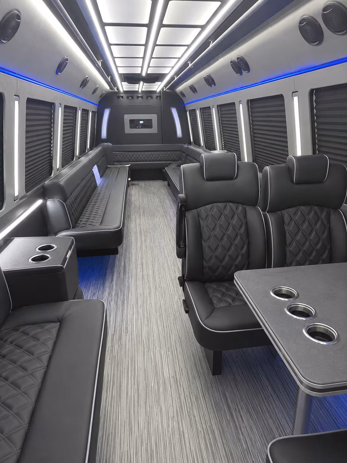 Group beside a Mercedes Sprinter limo in Los Angeles