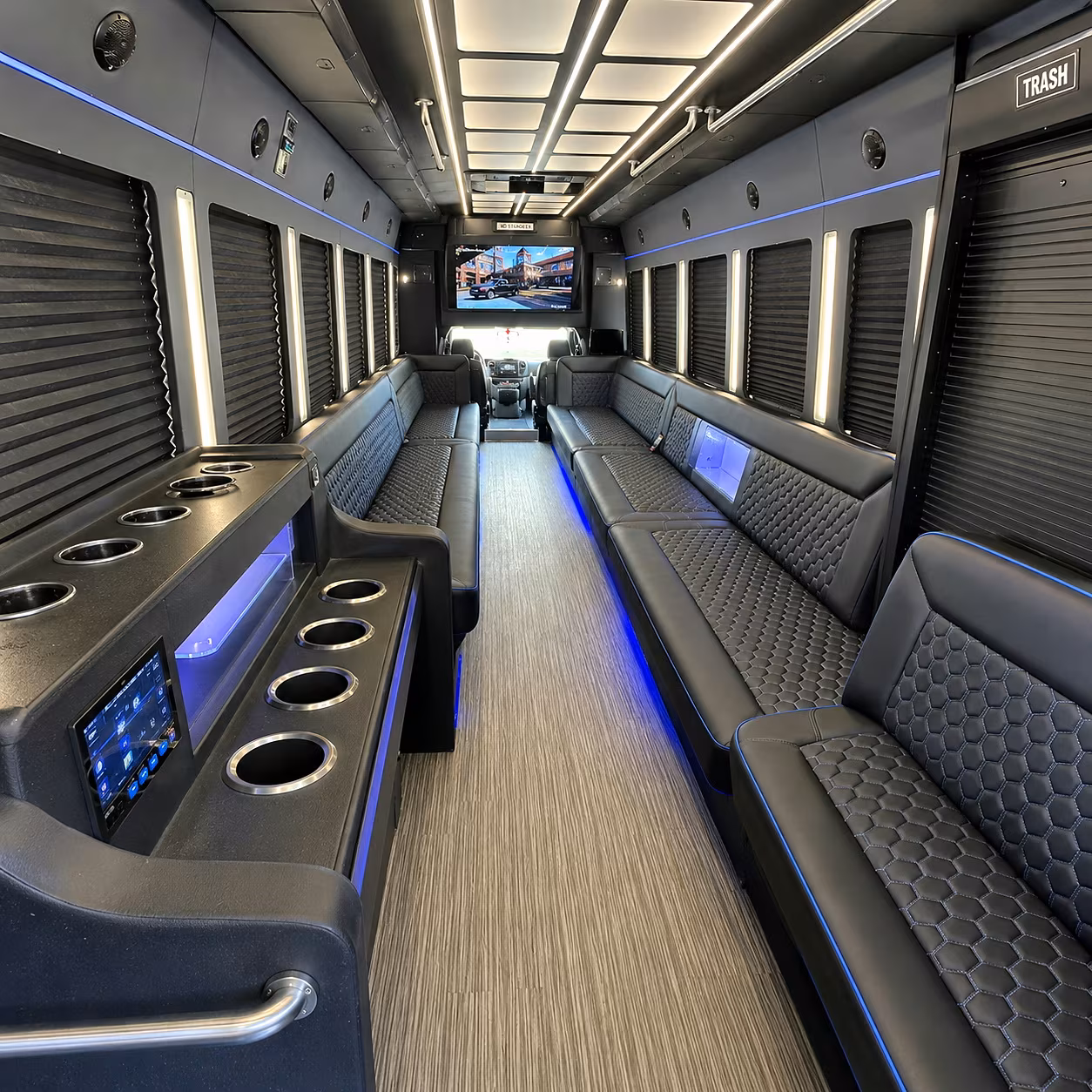 Los Angeles Birthday, Sweet 16, & Quinceañera Transportation party bus interior