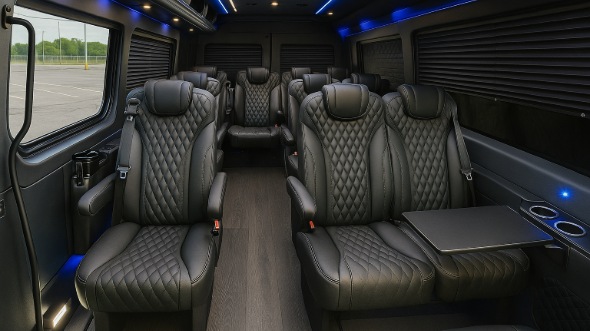 Interior of Charter Bus Company Los Angeles's 15 Passenger Mini Bus in Los Angeles
