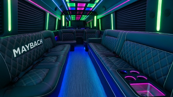 Interior of Los Angeles Party Bus Company's 20 Passenger Party Bus in Los Angeles
