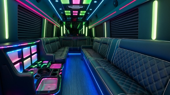 Interior of Charter Bus Company Glendale's 25 Passenger Party Bus in Glendale