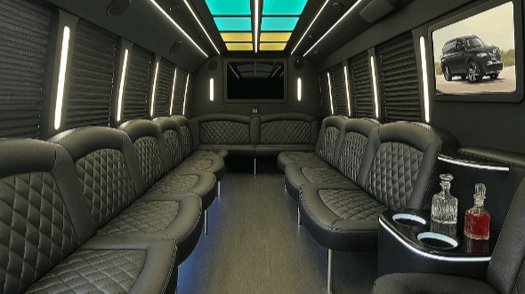 Interior of Los Angeles Party Bus Company's 30 Passenger Party Bus in Los Angeles