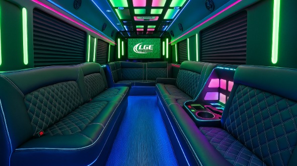 Interior of Los Angeles Party Bus Company's 40 Passenger Party Bus in Los Angeles