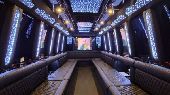 Interior of Charter Bus Company Norwalk's 40 Passenger Party Bus in Norwalk