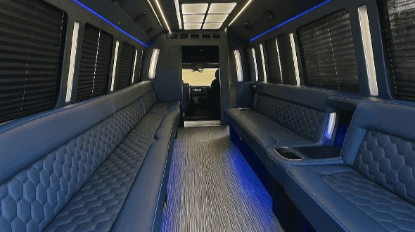 Interior of Los Angeles Party Bus Company's 50 Passenger Party Bus in Los Angeles