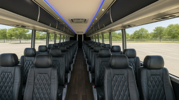 Interior of Charter Bus Company Los Angeles's ADA Charter Bus in Los Angeles